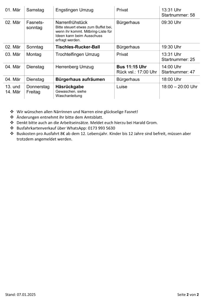 Narrenfahrplan 2025 Seite 2