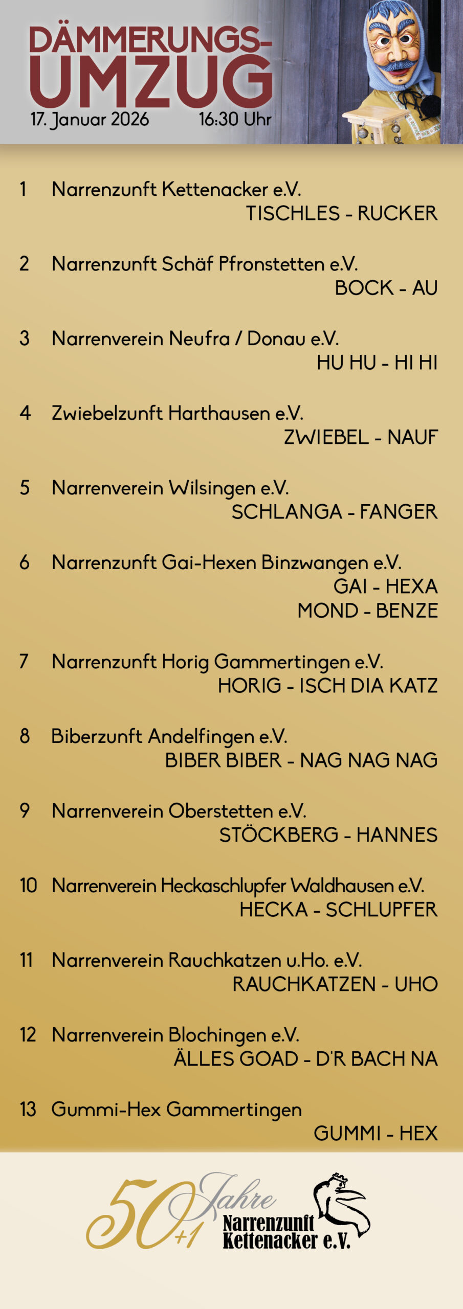 Umzugsaufstellung Nummer 1-13